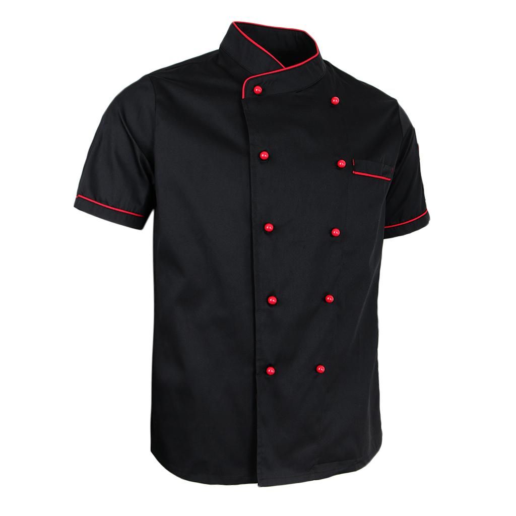 Black  Jacket Uniform Short Sleeve Hotel Kitchen 2XL Black