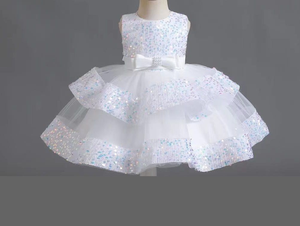 GIRL BIRTHDAY LUXURY SHIMMER DL BALL GOWN - WHITE- BG399