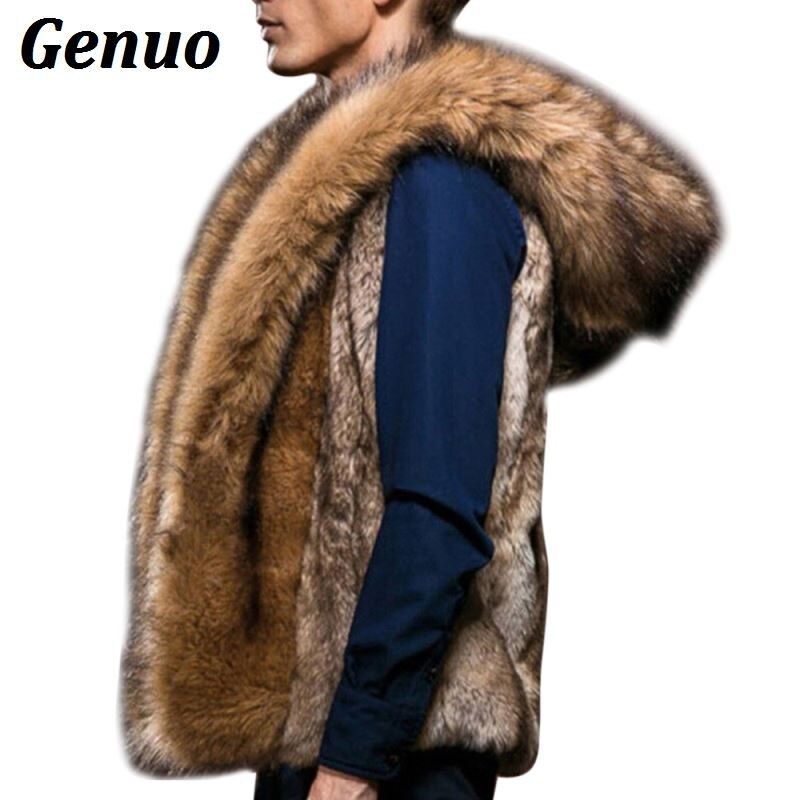 Winter Men Males Fur Vest Hoodie Hooded Thick Fur Warm Waistcoat Jacket