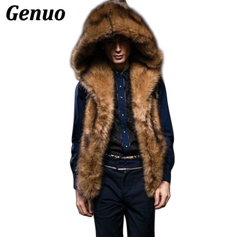 Winter Men Males Fur Vest Hoodie Hooded Thick Fur Warm Waistcoat Jacket