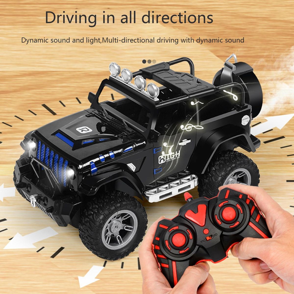 Remote Control Car Colorful Light Music Rc Off-road Vehicle for Boys Black