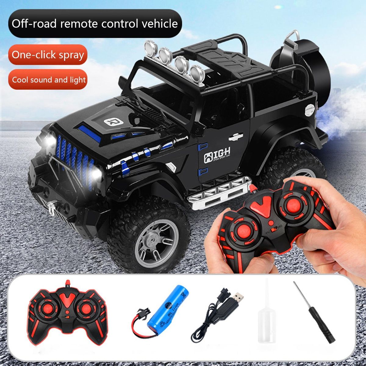 Remote Control Car Colorful Light Music Rc Off-road Vehicle for Boys Black