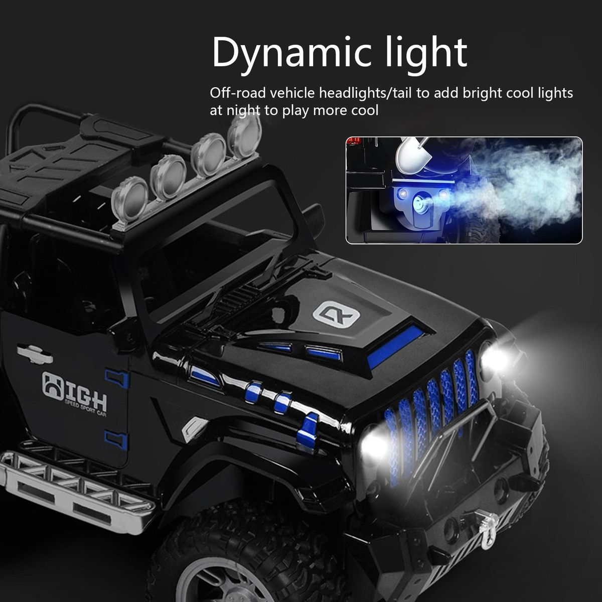 Remote Control Car Colorful Light Music Rc Off-road Vehicle for Boys Black