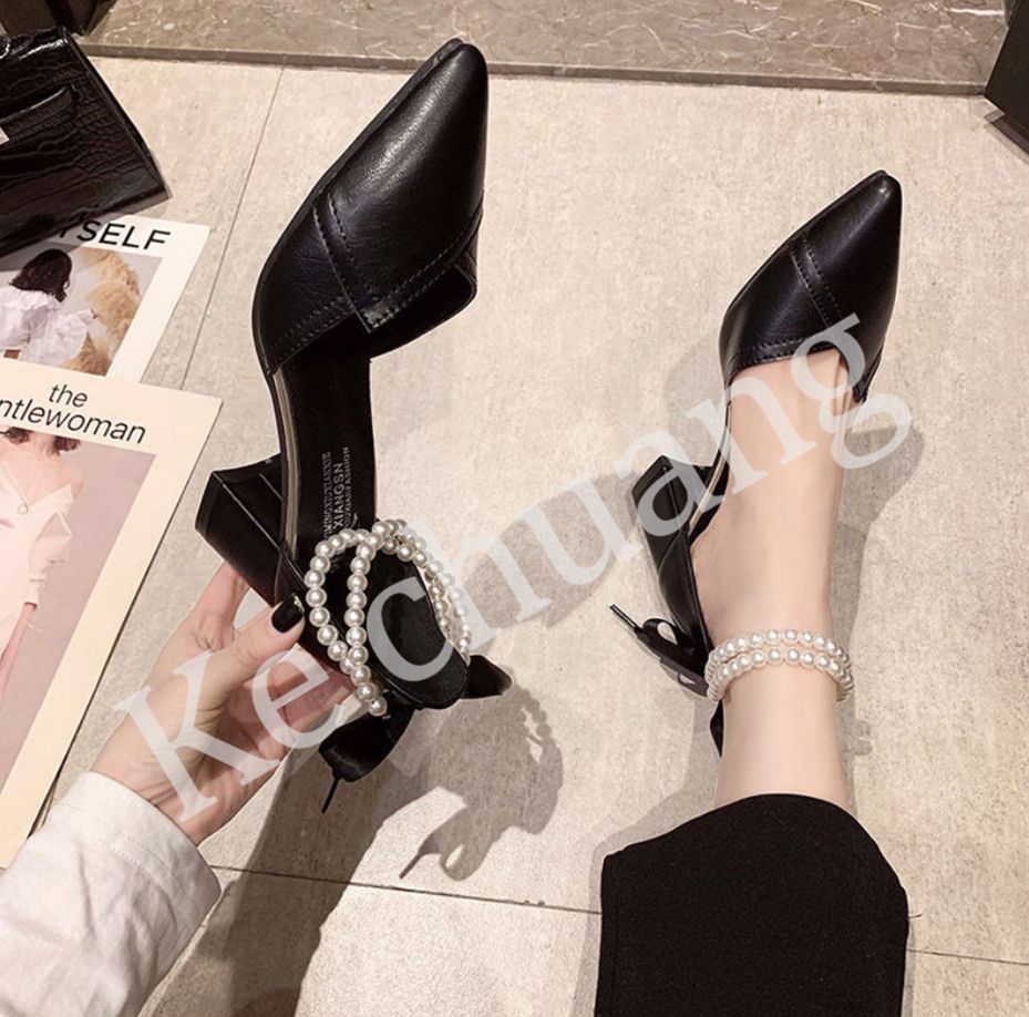Ladies Fashion Pearl High Heels (5cm)-Black
