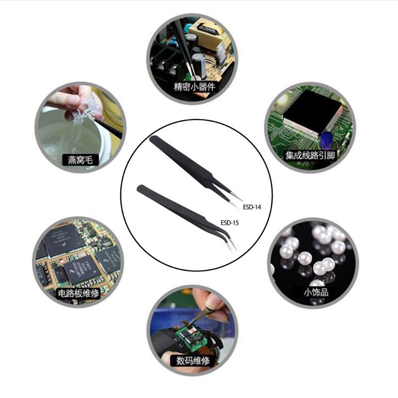 Carbon Steel High Precision Black Handicraft Clamp Plier Curved Tweezer DIY Nipper ESD-15/ESD-14-ESD-14