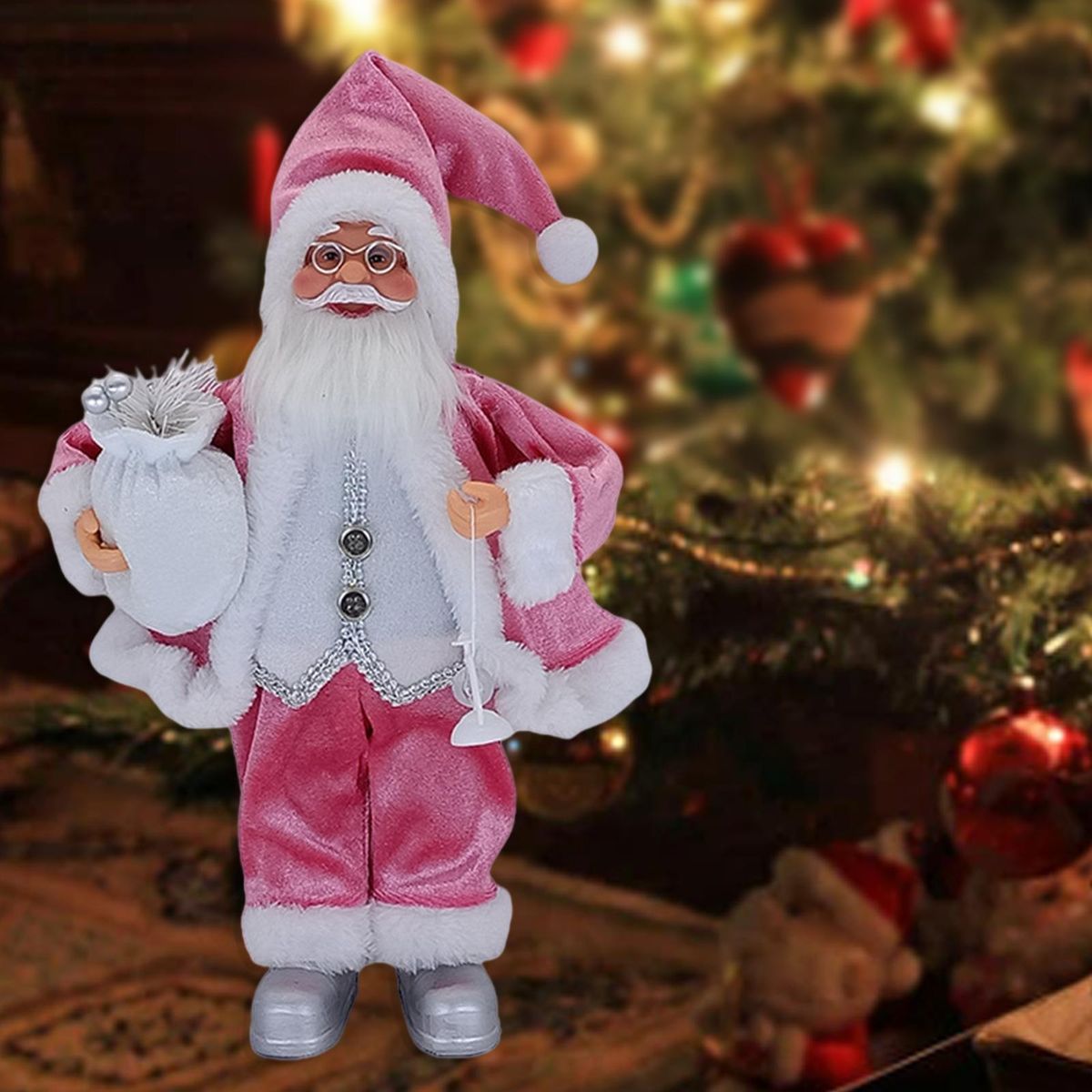 Moving Figure Plush Father Christmas Toy Hanging Pink