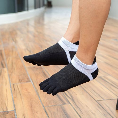 Mens Toe Socks Cotton Five Finger Running Socks Mini Crew Sport Socks (5 Pairs)