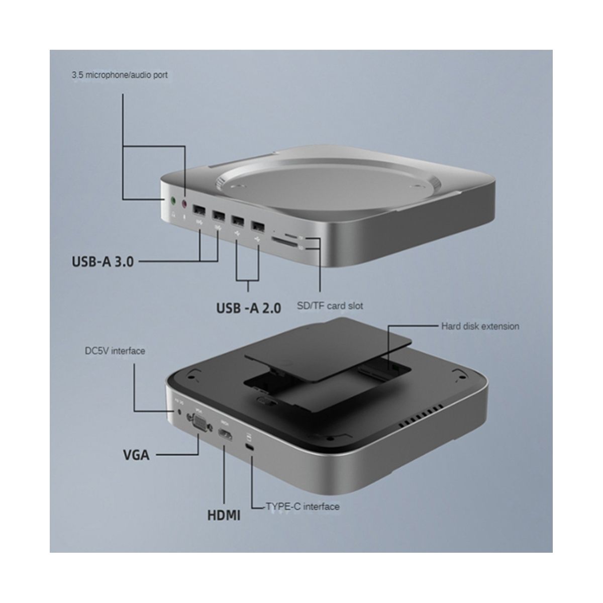 For Apple Computer Mac Mini Dock Docking Station Built-in Hard Drive Box Convenient Portable 13-in-1 Docking Station
