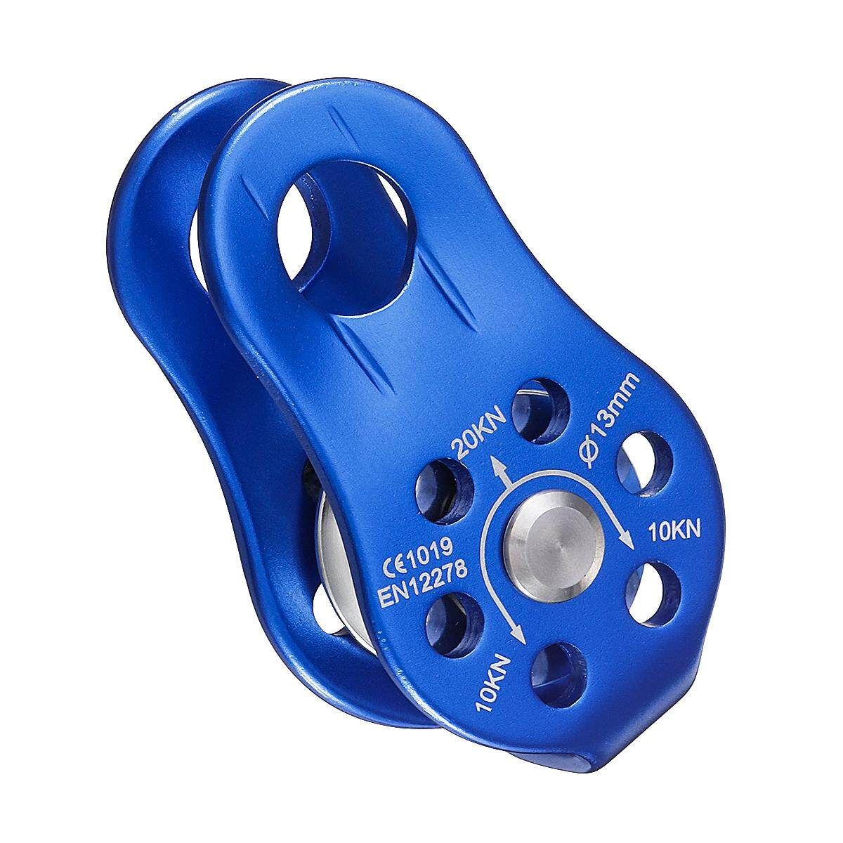 20KN Fixed Mountaineering Single Pulley Transport Hoisting Pulley Outdoor Crossing Pulley Aluminum Alloy High Strength Light Weight Convenient Blue
