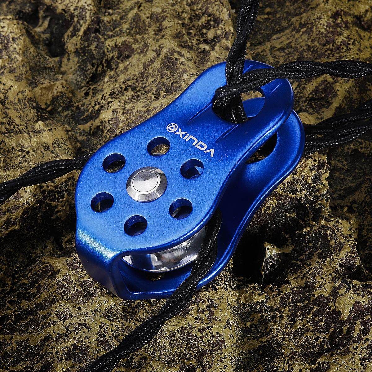 20KN Fixed Mountaineering Single Pulley Transport Hoisting Pulley Outdoor Crossing Pulley Aluminum Alloy High Strength Light Weight Convenient Blue