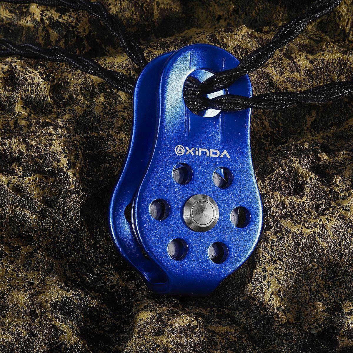 20KN Fixed Mountaineering Single Pulley Transport Hoisting Pulley Outdoor Crossing Pulley Aluminum Alloy High Strength Light Weight Convenient Blue