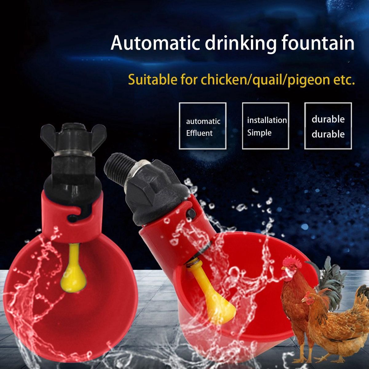 Automatic Filling Poultry Waterer Cups for Auto Watering Drinker System for Chickens, Ducks, Geese, Turkeys Etc. 6Pcs