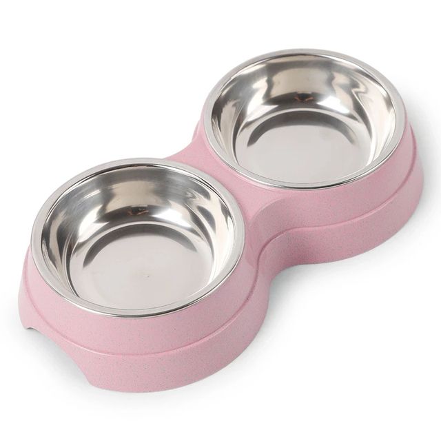 Double Pet Bowls Dog Food Water Feeder Stainless