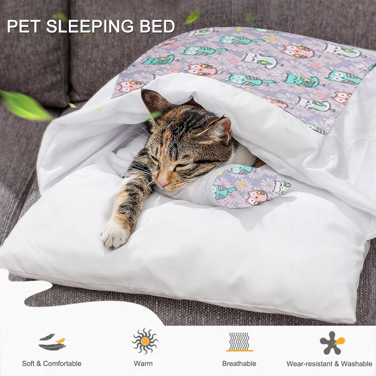 Pet Cat Dog Sleeping Bed Winter Washable Removable Anti-Slip