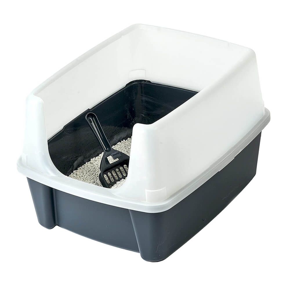 Cat Litter Box With Scoop And Raised Removable Rim - Grey