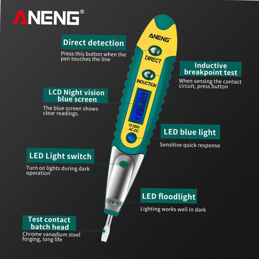 ANENG Testing Pen VD700 AC/DC 12-250V LCD Digital Display Voltage Test Pen Voltage Tester Electric Screwdriver Pen Multifunctional Voltage Detector Pen with LED Auxiliary Lighting
