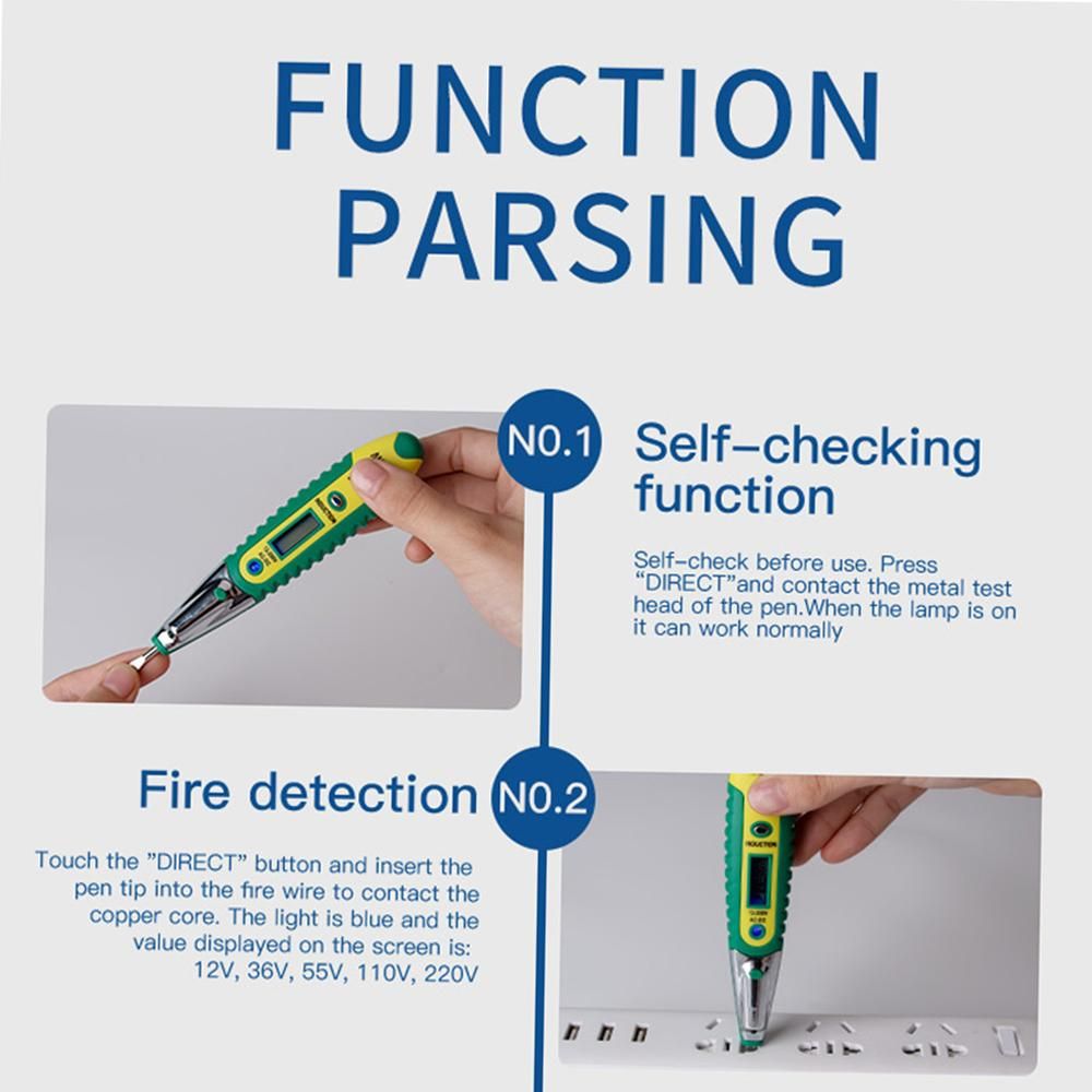 ANENG Testing Pen VD700 AC/DC 12-250V LCD Digital Display Voltage Test Pen Voltage Tester Electric Screwdriver Pen Multifunctional Voltage Detector Pen with LED Auxiliary Lighting