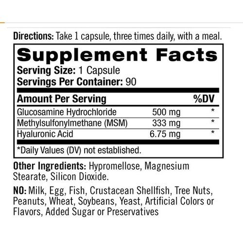 Glucosamine, Hyaluronic Acid & MSM 90 Caps Triple-Action