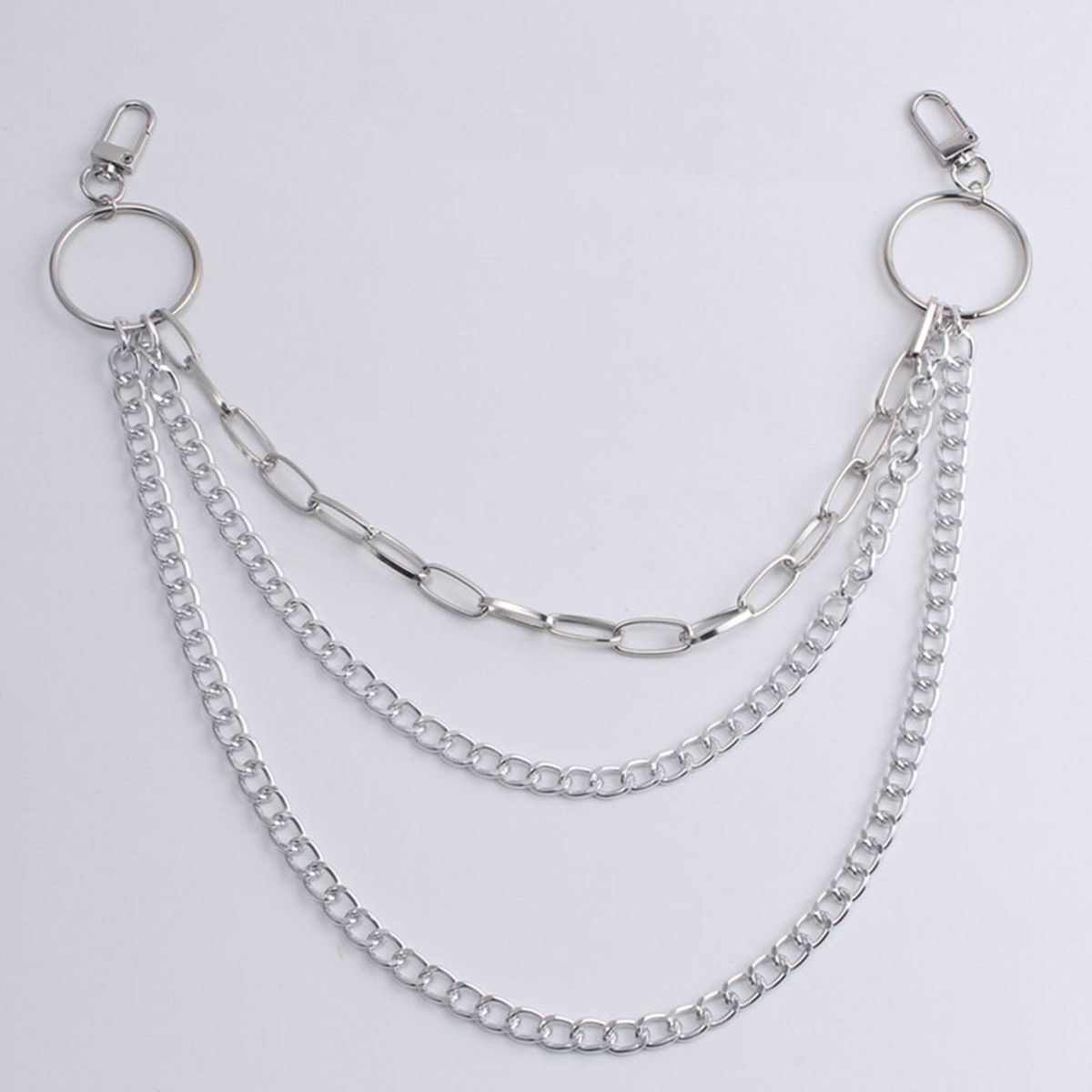 Punk Jeans Pant Chain Belt Trousers Chain Fashion Men Women Key Silver
