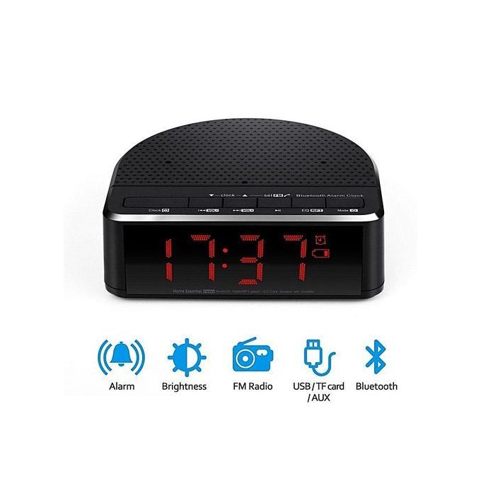 Digital Alarm Clock Radio With Bluetooth Speaker,Red Digit Display With 2 Dimmer,FM Radio, USB Port Bedside Led Alarm Clock. HT-S