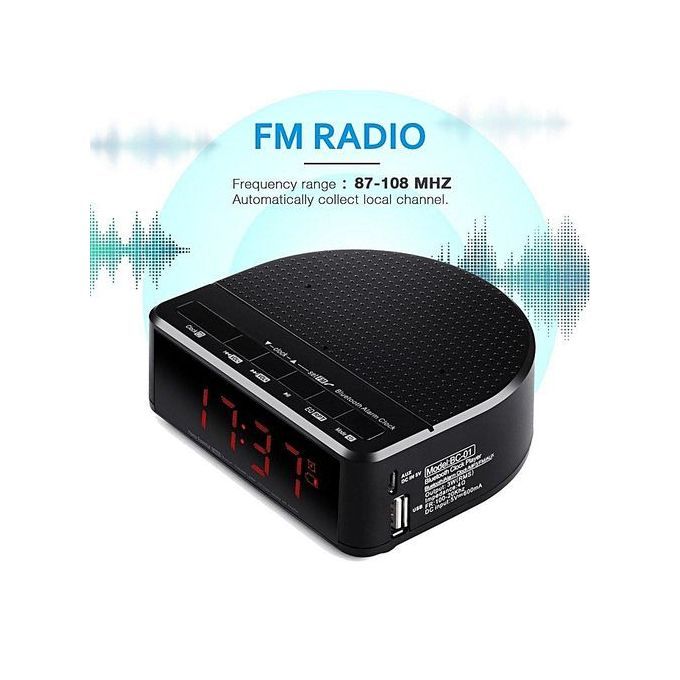 Digital Alarm Clock Radio With Bluetooth Speaker,Red Digit Display With 2 Dimmer,FM Radio, USB Port Bedside Led Alarm Clock. HT-S