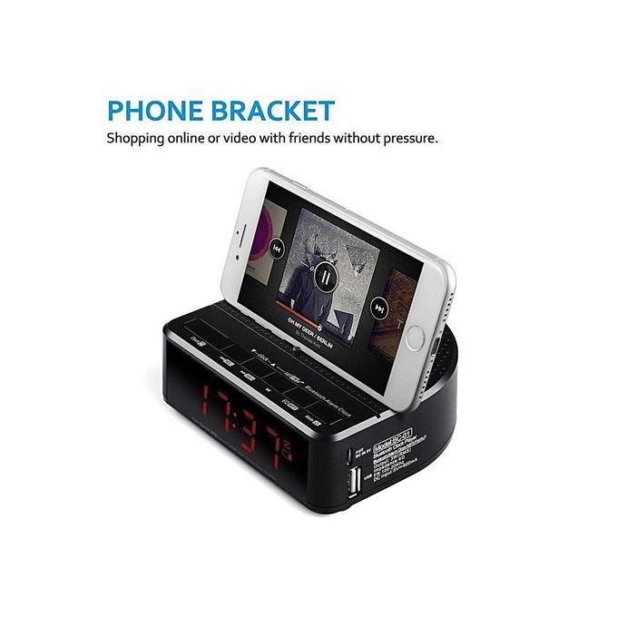 Digital Alarm Clock Radio With Bluetooth Speaker,Red Digit Display With 2 Dimmer,FM Radio, USB Port Bedside Led Alarm Clock. HT-S