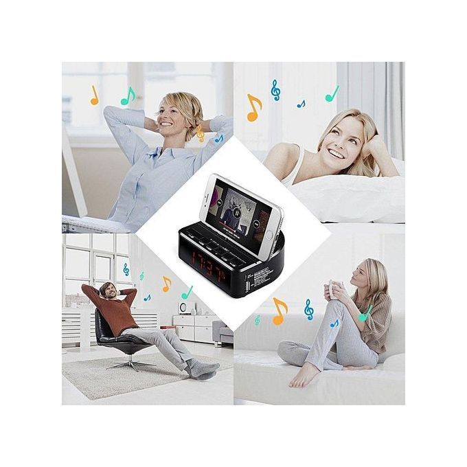 Digital Alarm Clock Radio With Bluetooth Speaker,Red Digit Display With 2 Dimmer,FM Radio, USB Port Bedside Led Alarm Clock. HT-S