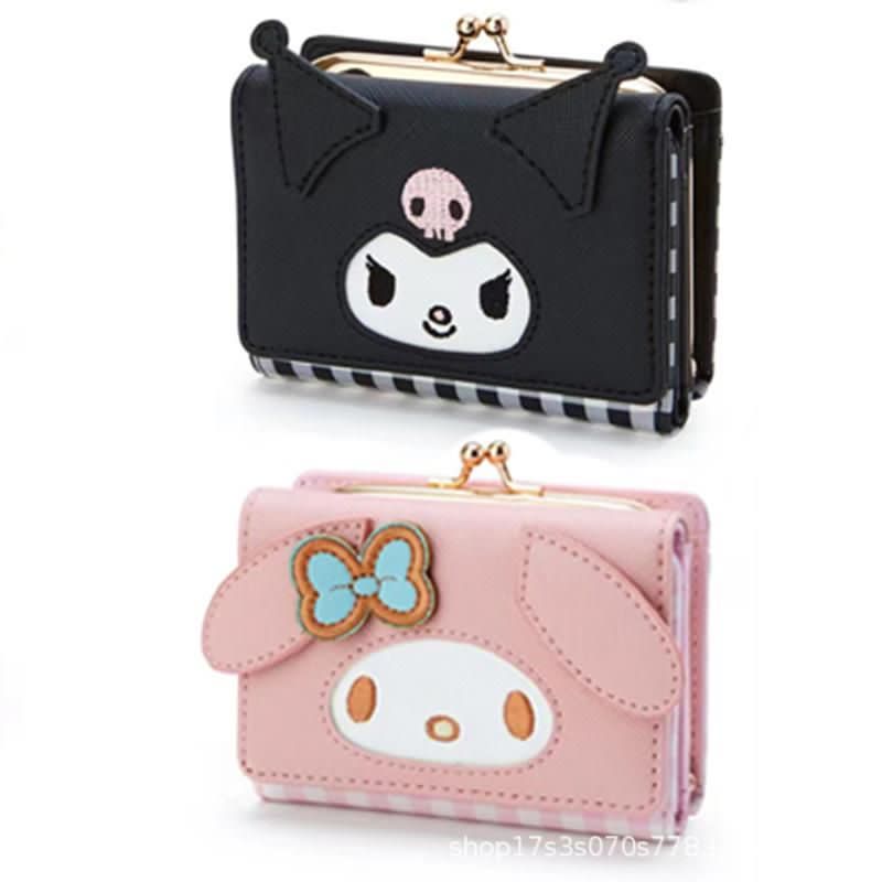 Melody Cinnamon Dog Kuromi Wallet PU Leather Zipper Buckle Card Bag Wallet Short Cute Cartoon Japanese Cinnamon dog face