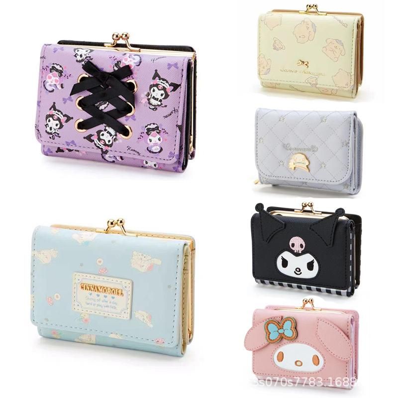 Melody Cinnamon Dog Kuromi Wallet PU Leather Zipper Buckle Card Bag Wallet Short Cute Cartoon Japanese Cinnamon dog face