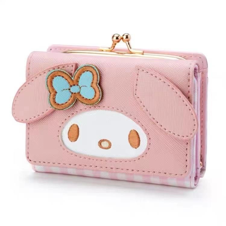 Melody Cinnamon Dog Kuromi Wallet PU Leather Zipper Buckle Card Bag Wallet Short Cute Cartoon Japanese Cinnamon dog face