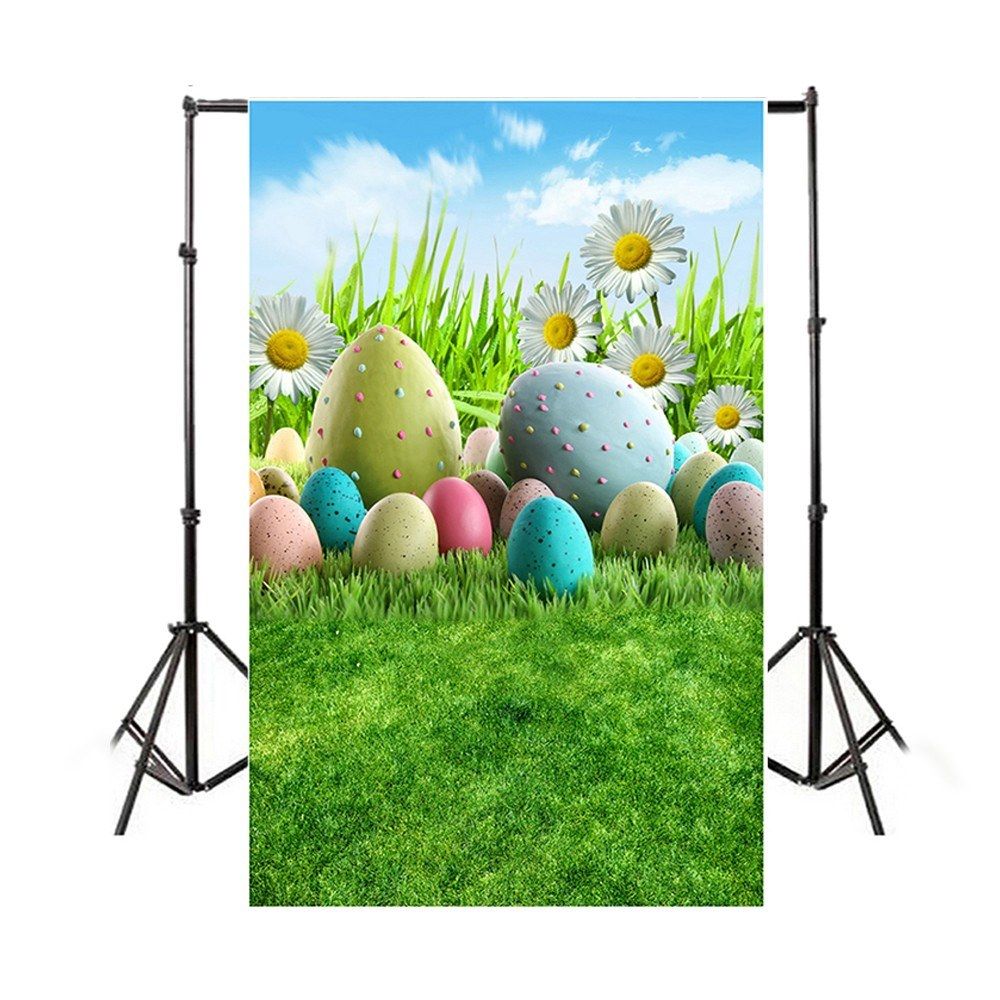 Easter Theme Photography Background Eggs Rabbit Flowers