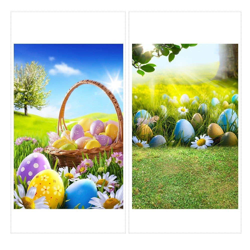 Easter Theme Photography Background Eggs Rabbit Flowers