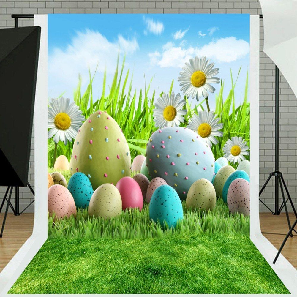 Easter Theme Photography Background Eggs Rabbit Flowers
