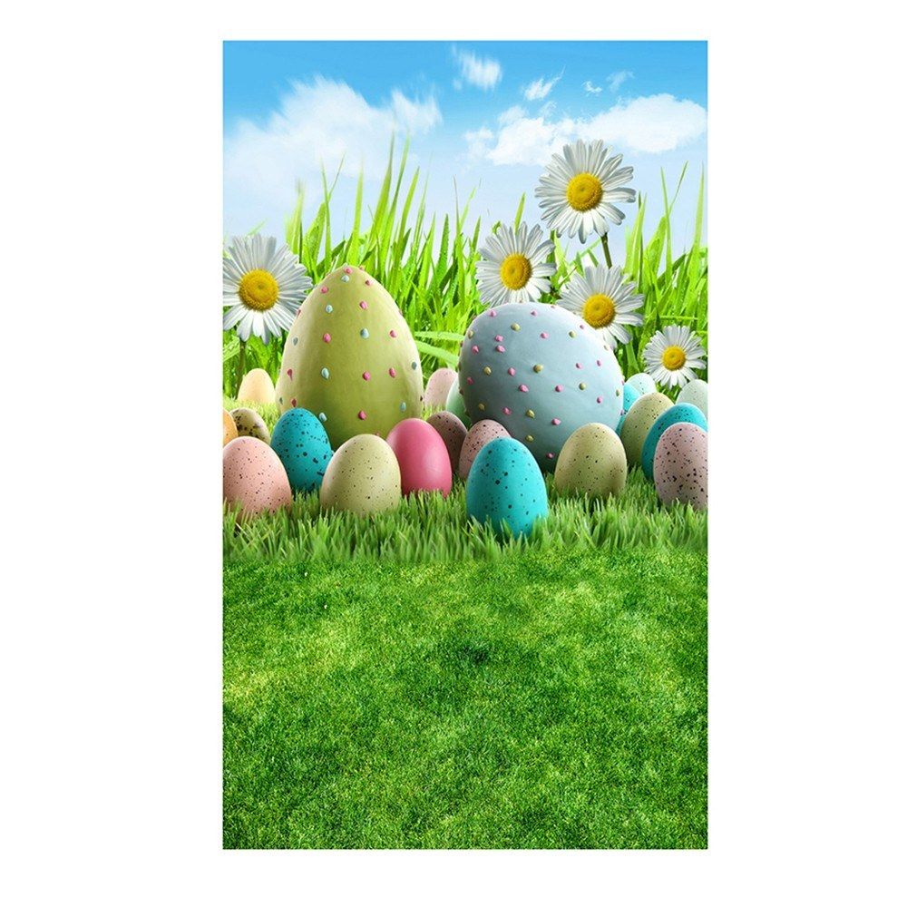 Easter Theme Photography Background Eggs Rabbit Flowers