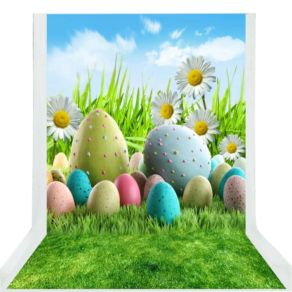 Easter Theme Photography Background Eggs Rabbit Flowers
