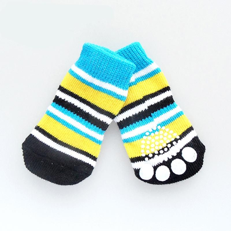 Pet Dog Puppy Cat Anti-slip Knit Cotton Weave Sock 4 Pcs L