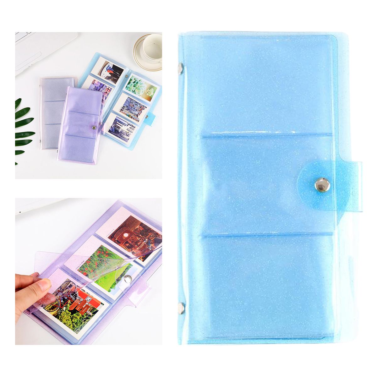 Pockets Photo Album 72 Photos Name Card Valentine's Day Jelly Blue