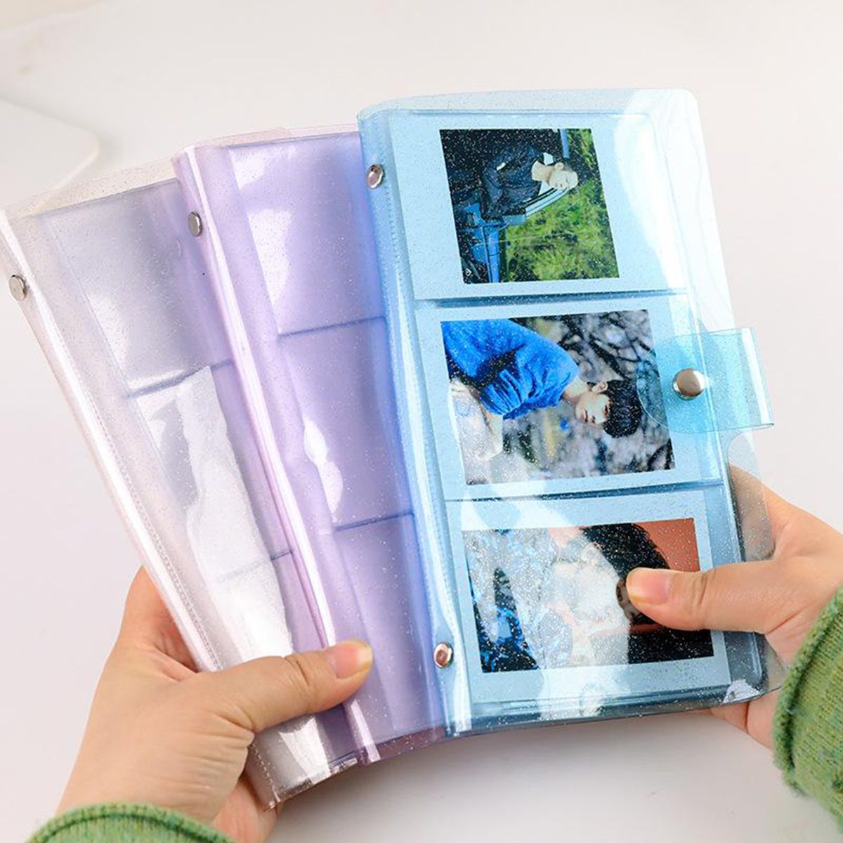 Pockets Photo Album 72 Photos Name Card Valentine's Day Jelly Blue