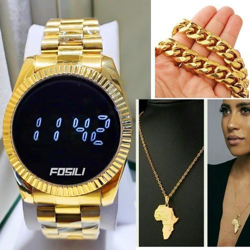 Never Fading Superior Quality Gold Digital Chain Super Wrist Watch + Gift Set For Men/Women
