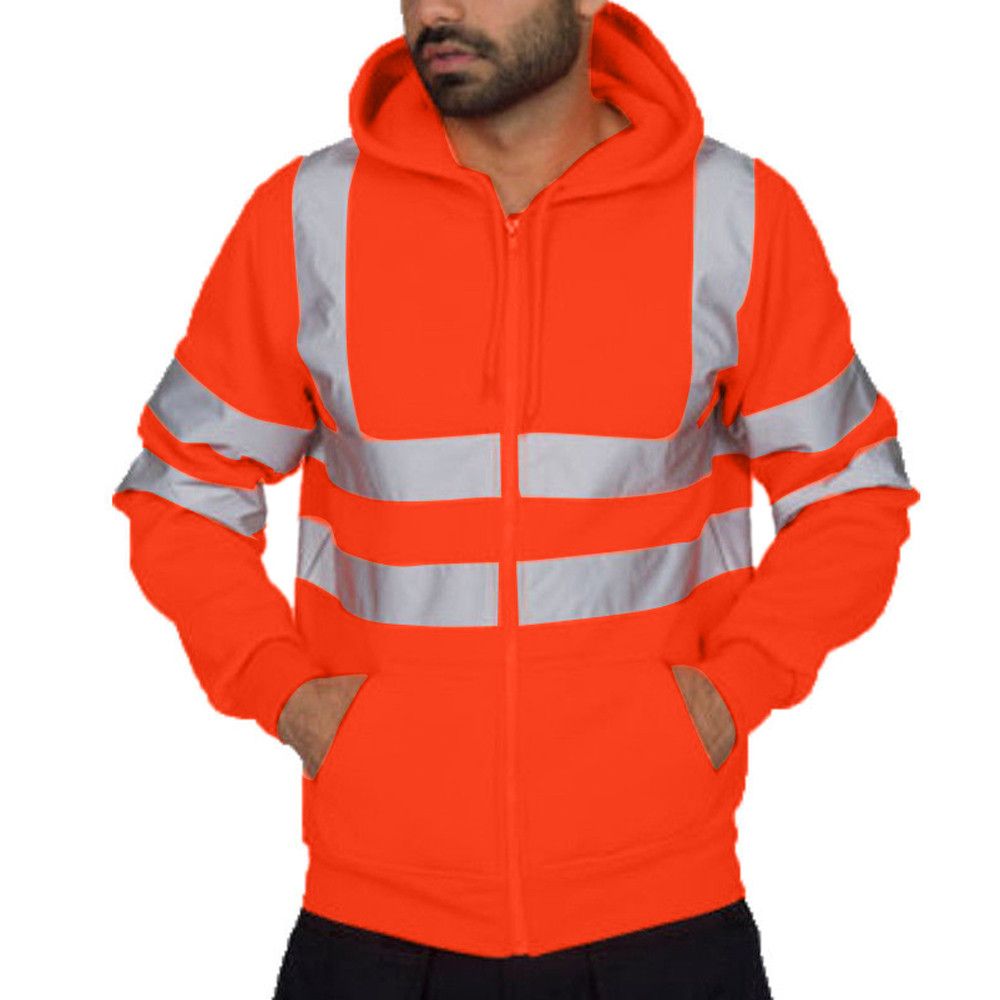 Mens Sweatshirt Biker High Visibility Reflective Jersey Casual Long-sleeved Hooded Zip