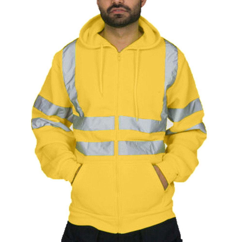 Mens Sweatshirt Biker High Visibility Reflective Jersey Casual Long-sleeved Hooded Zip