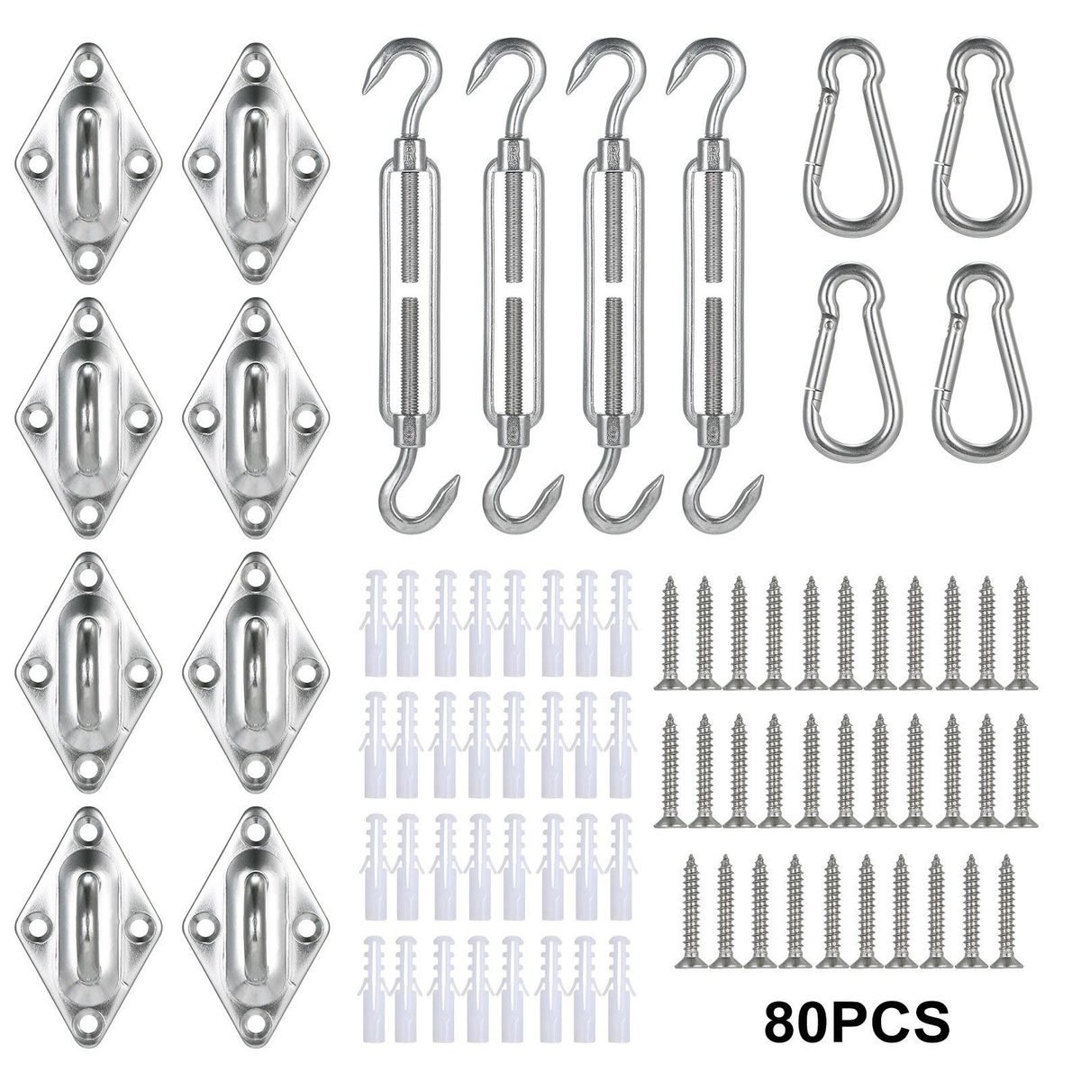 80PCS 5mm 5Inches S-un Shade Sail Hardware Kit Set for Outdoor Use Camping Garden Yard Patio Portable