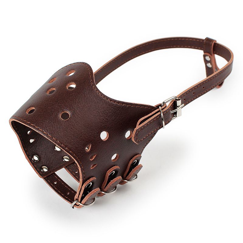 PU Leather Dog Muzzle Adjustable Anti-Biting Puppy Pet Dog Mesh Mouth Guard Covers Dog Muzzles Mask For Biting And Barking-Coffee