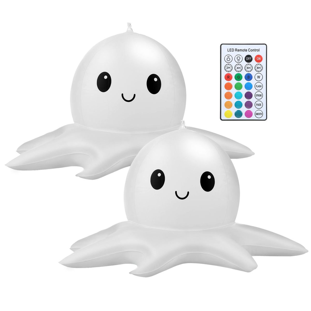 Tomshine 2PCS 13.4Inches Solar Powered LEDs Floating Inflatable Pool Lights with Remote Control/ Controller Octopus Design RGBW 16 Colors Changing/ 3 Levels Dimmable Brightness Adjustable/ 2&4&6&8H 4 Levels Timer/ Flash&Strob
