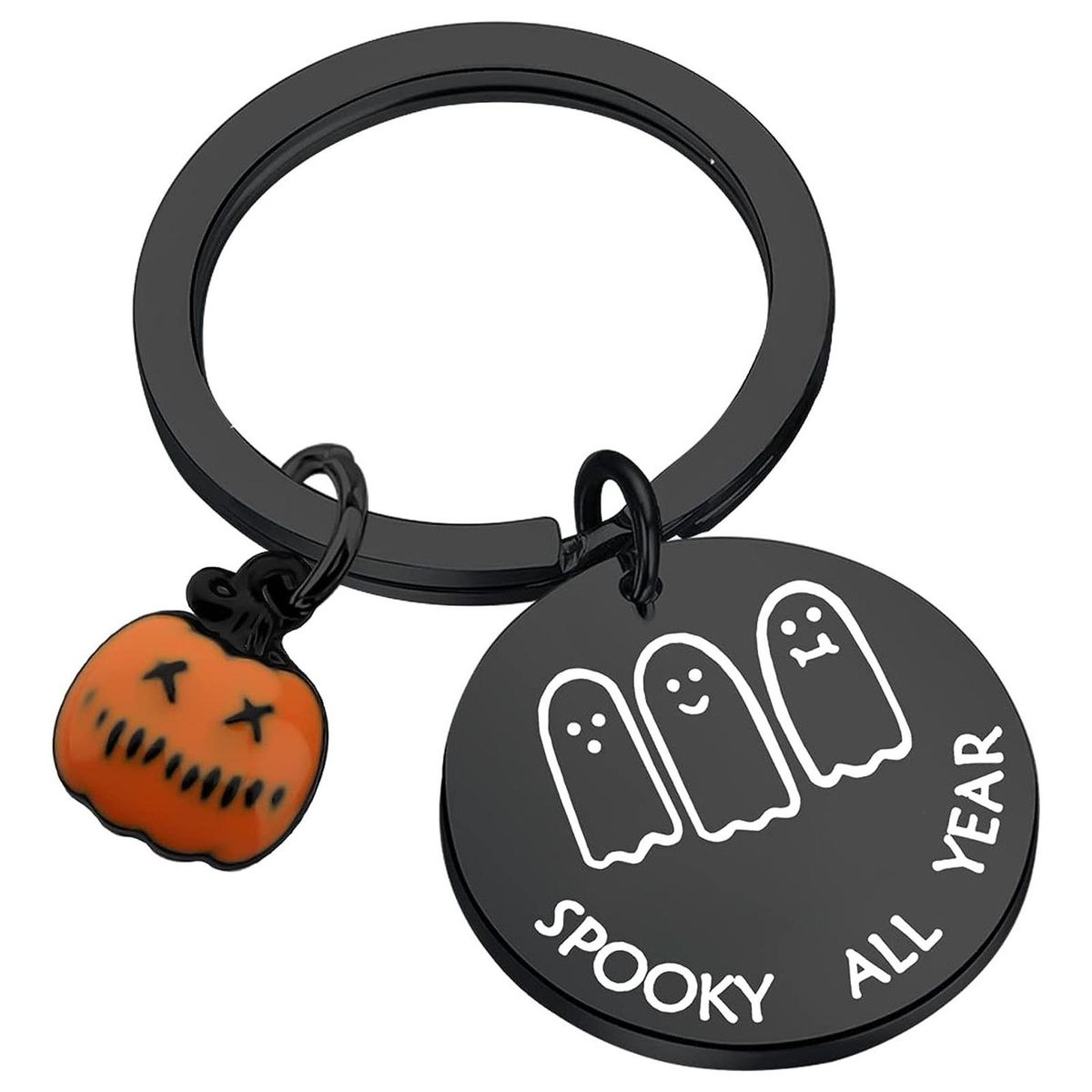 Cartoon Ghost Print Key Chain Spooky Stainless Steel Ghost for Couples Black