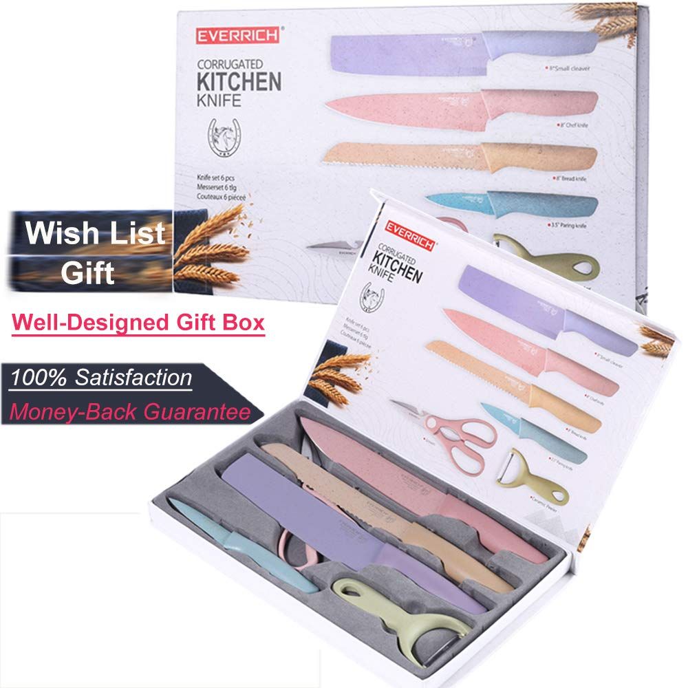 Professional Colorful Kitchen Knives Set Of 6 Pieces, Non-Stick Blades With High Carbon Stainless Steel, Sharp Kitchen Cutting Knives Set, Chef Kitchen Knives