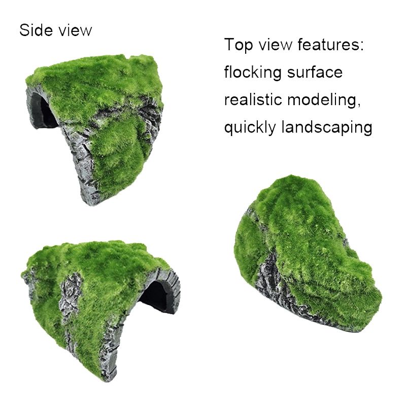 ZR7662 Flocked Caple Box Turtle Hiding Nest Moss Cave