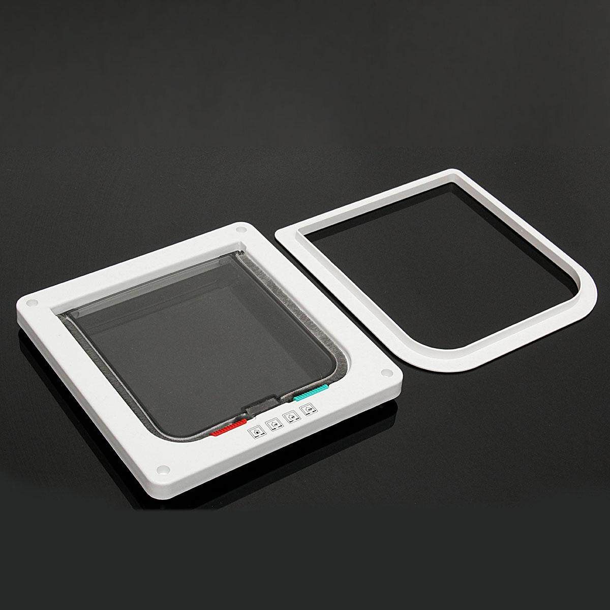 4 Way White Frame Locking Lockable Puppy Small Cat Dog Safe Flap Pet Door # S S