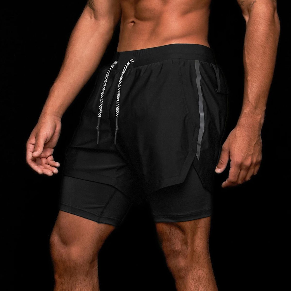 Athletic Shorts For Men Casual Sports Quick Dry Workout Running Fitness-Black
