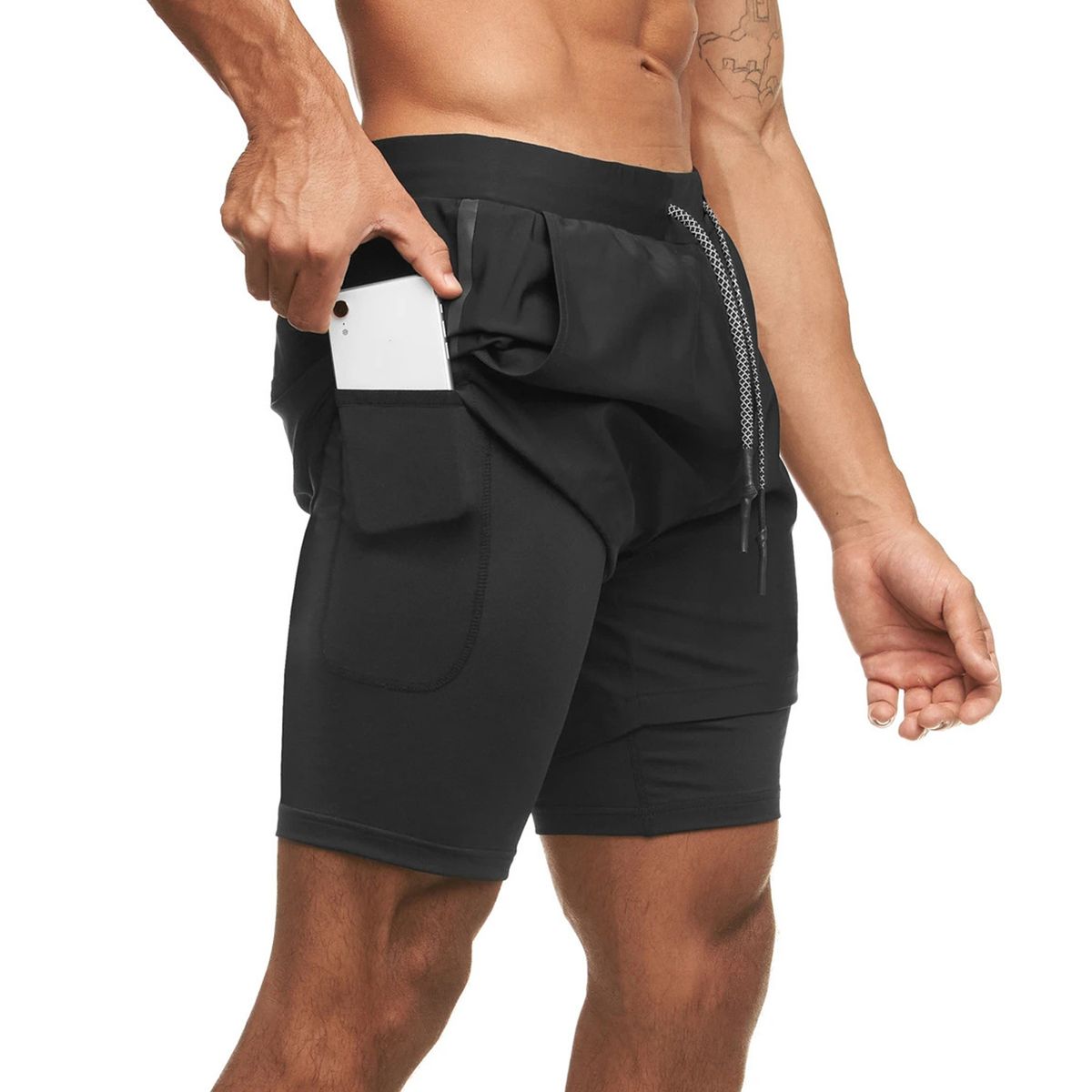 Athletic Shorts For Men Casual Sports Quick Dry Workout Running Fitness-Black